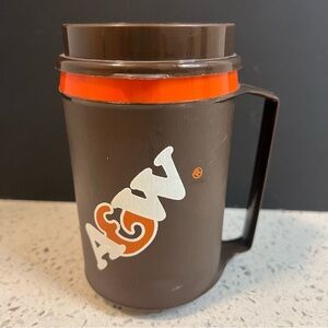 Vintage ALADDIN 2 Pc A&W Thermos Brown Orange Mug | Hot or Cold | 5.5" x 3.25"